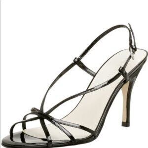 NINE WEST DayGlow Black Patent Leather Sandals Heels - Size 8.5 M